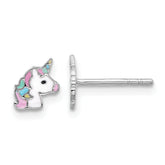 Sterling Silver Rhodium-plated Enameled Unicorn Children's Post Earrings